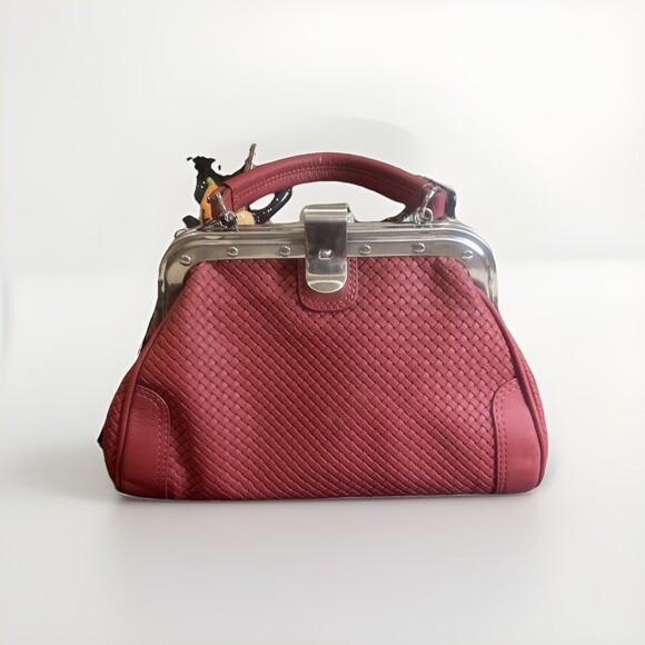 NWT-The Trend Genuine Leather Red Doctor Style Crossbody Handbag Purse main image 4